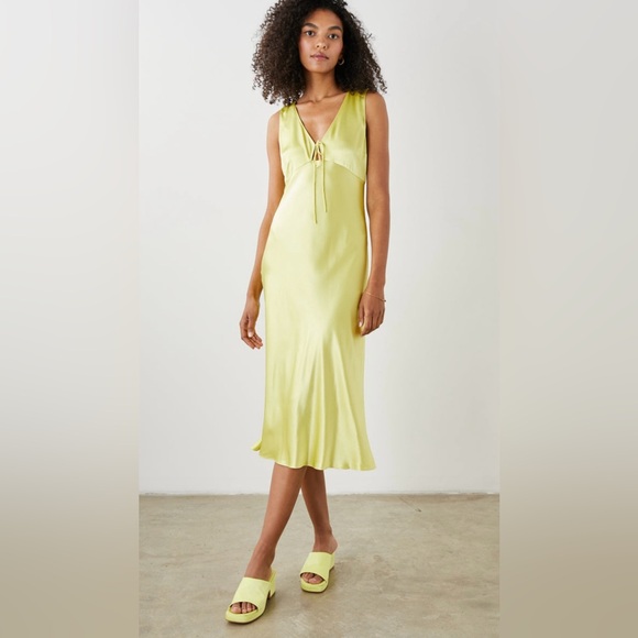 Rails Dresses & Skirts - Rails Cindi Chartreuse Satin Midi Slip Dress Cutout Tie Front XL Minimalist